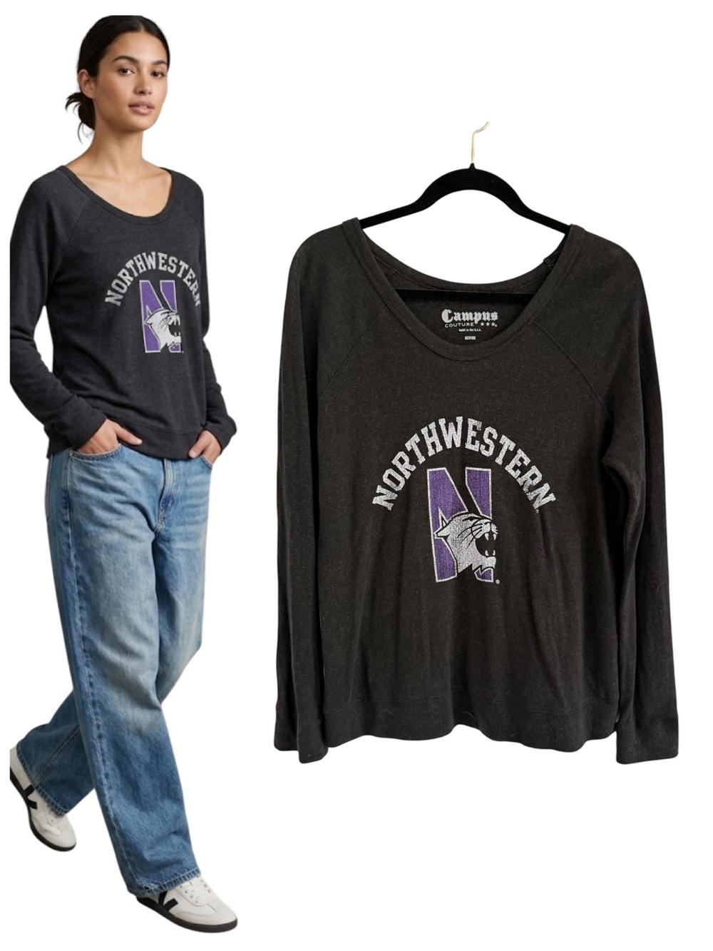 Northwestern Wildcats NWT Vintage Y2K Black Graphic Sweatshirt Women’s Medium